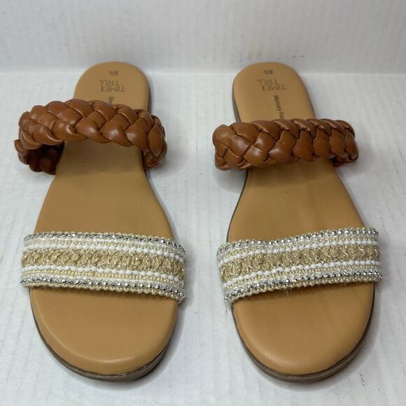 Vacation Brown and Tan Size 8.5 Strap Braided Slide Flat Sandals Boho Casual - Picture 3 of 8